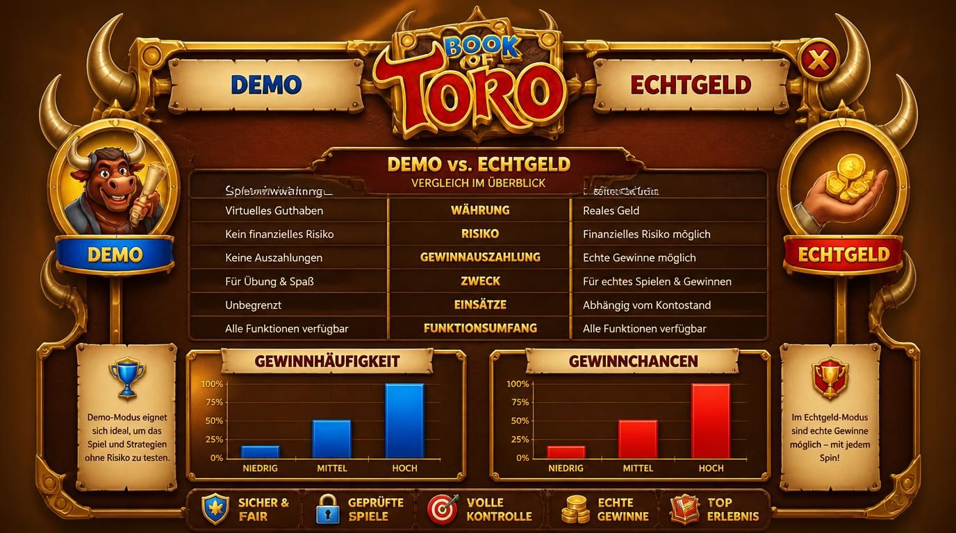 Vergleichstabelle zwischen Demo und Echtgeld mit deutschen Labels