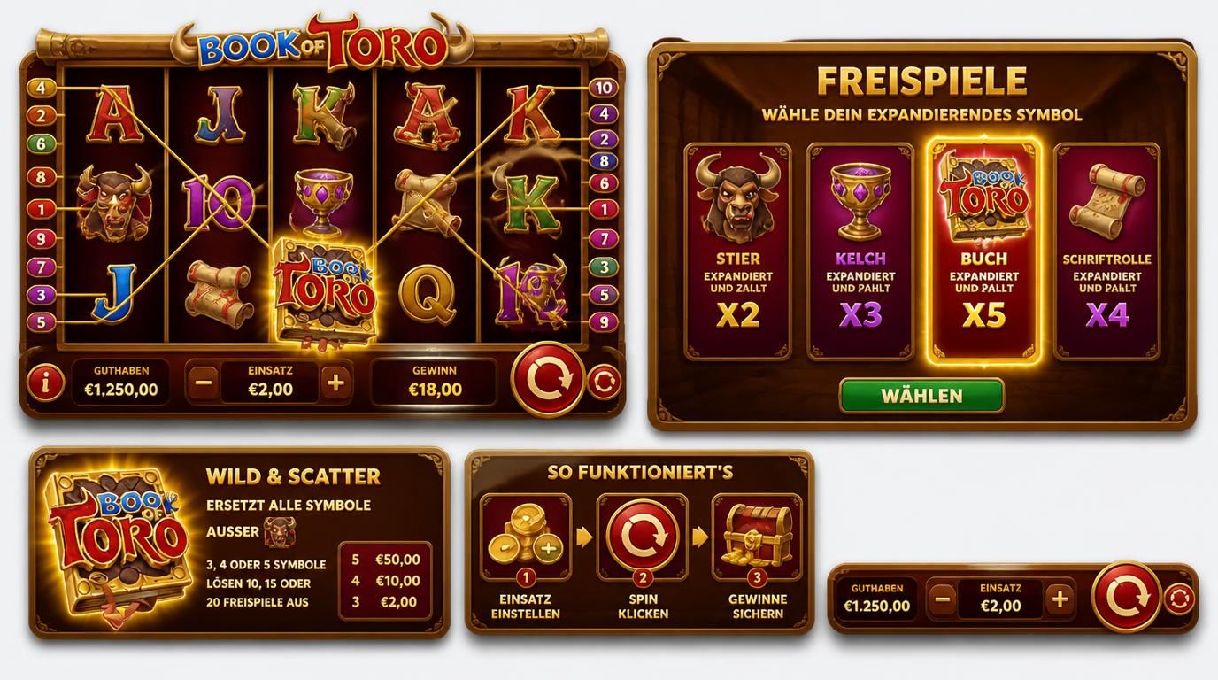  Visuelle Darstellung der Spielregeln mit Walzen, Freispins und expandierendem Symbol